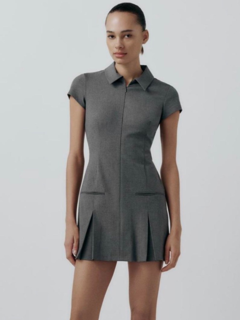 Women’s Tailored Short-Sleeve Fit-and-Flare Dress - Gray